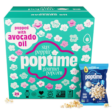 Poptime Kettle Cooked Popcorn Snacks - Sea Salt - Whole Grain - 1 Oz Bags - 24 Count - Non-GMO, Gluten-Free, Low-Calorie