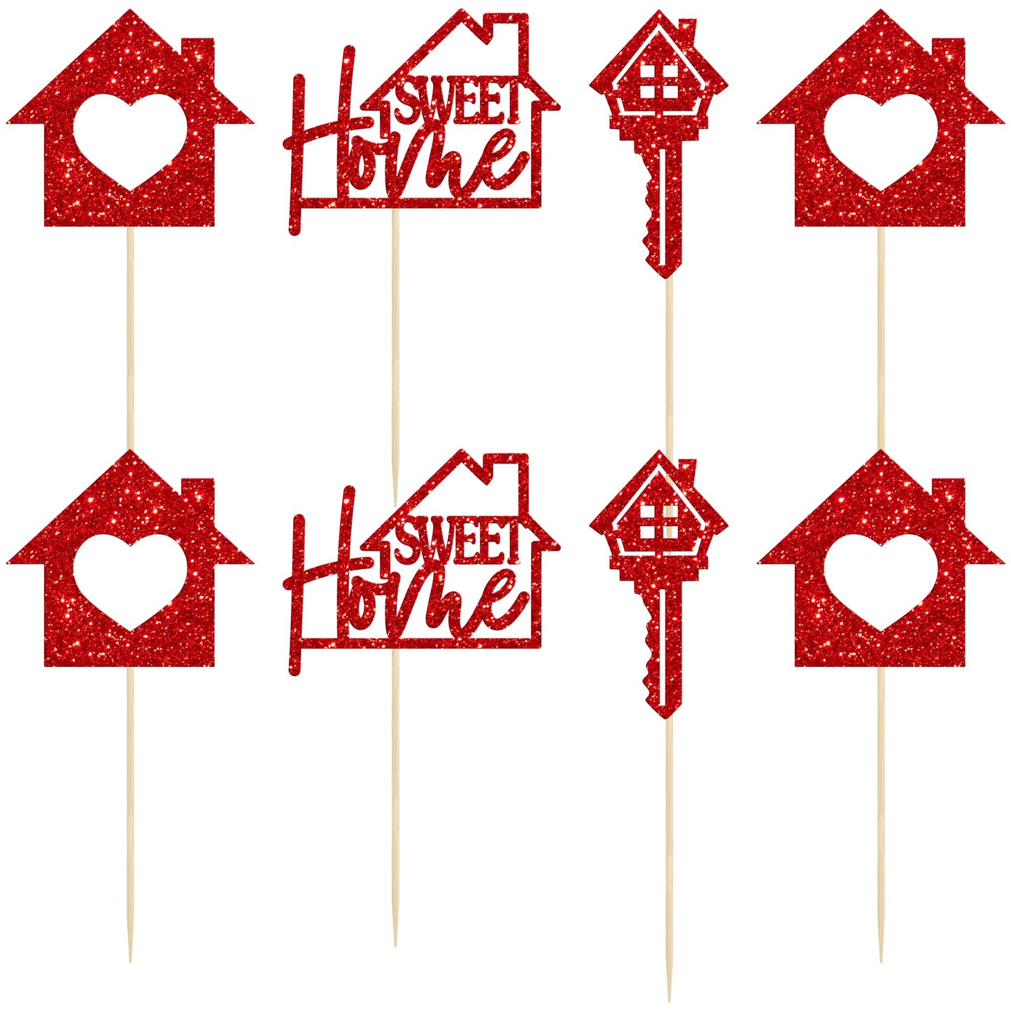 Gyufise Cupcake Toppers - 24 Pack Sweet Home Theme Decorations, Red, Paper