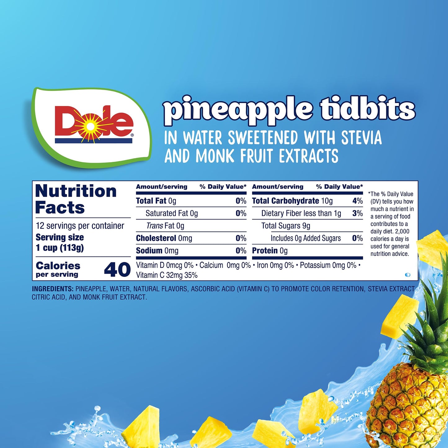 Dole Pineapple Tidbits with No Sugar Added^^ - Dole Fruit Bowls Snacks - 4 oz Fruit Bowls - 12 Pack