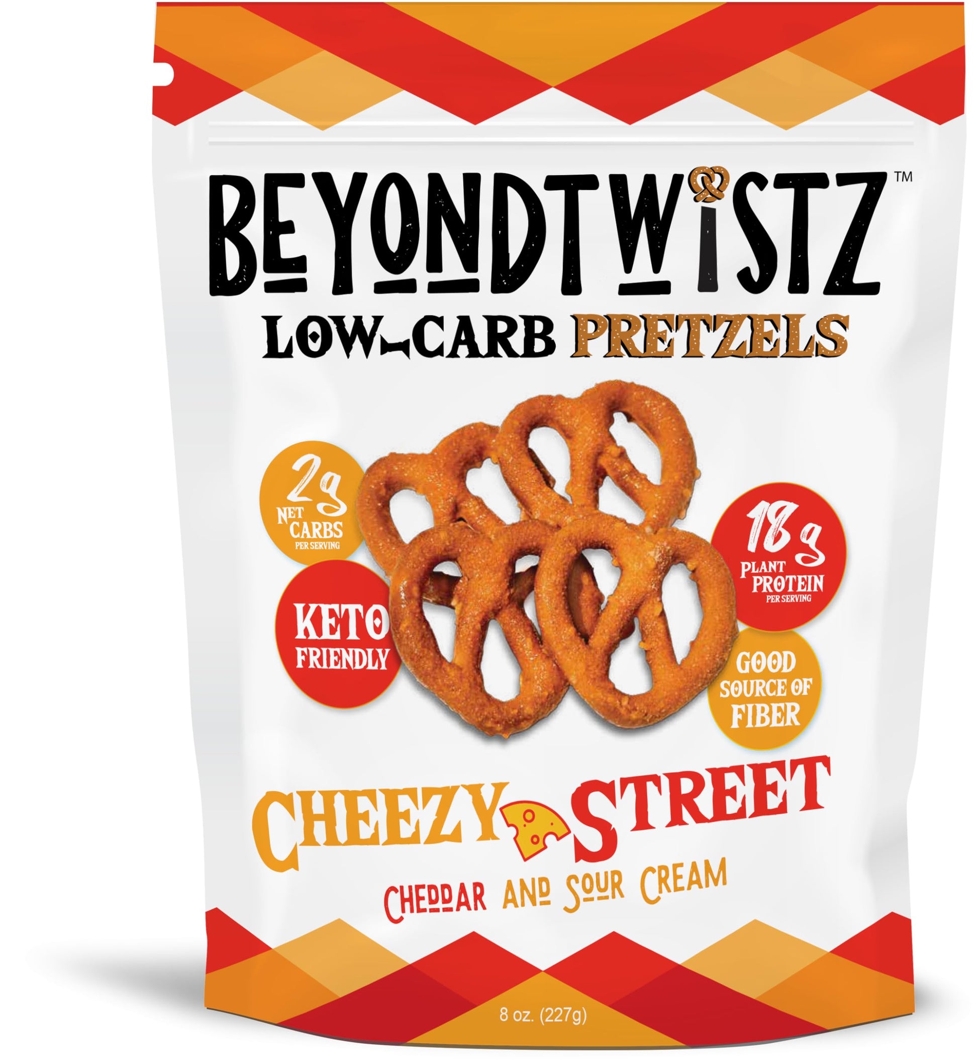 BeyondChipz Low Carb Pretzels, Cheezy Street, Keto Friendly, 8oz Bag, Pack of 3, 2g Net Carbs, 18g Protein