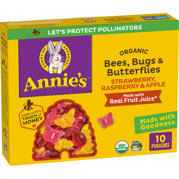 Annie'S Organic Bees, Bugs, And Butterflies Fruit Flavored Snacks, Halloween Candy Alternative, 10 Pouches, 7 Oz.