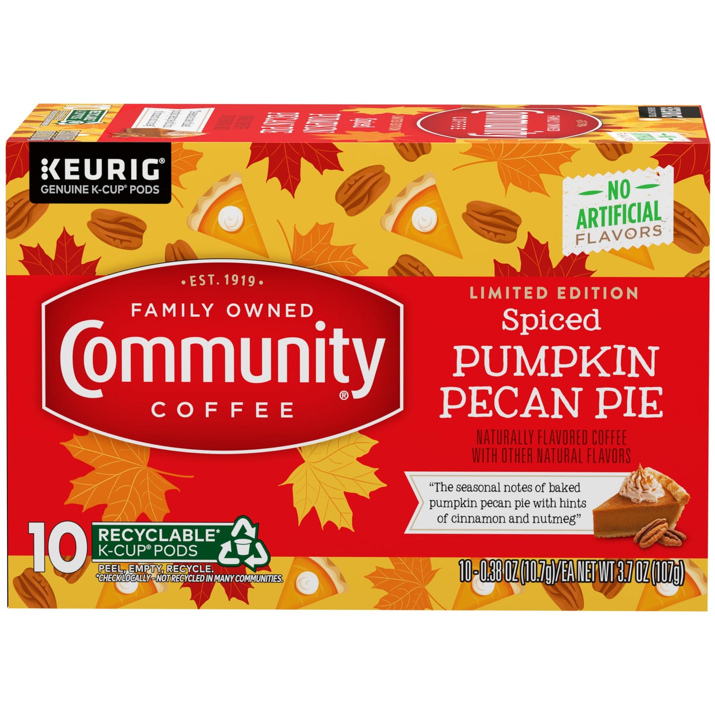 Community Coffee Spiced Pumpkin Pecan Pie Flavored Coffee Pods, Medium Roast, Compatible with Keurig, 10 Count