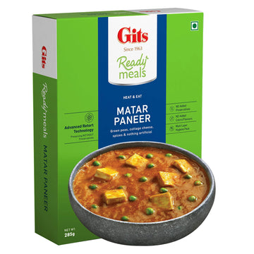 Gits Ready To Eat Matar Paneer, Pure Veg, Heat And Eat Spicy Curry, Microwaveable, 285G
