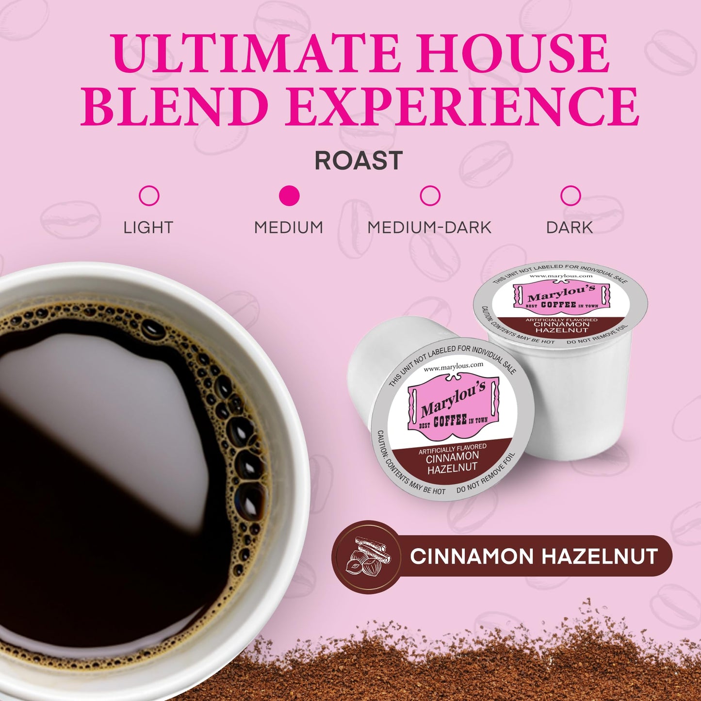 Marylous Cinnamon Hazelnut Coffee - Medium Roast, 72 Single Serve Cups for Keurig