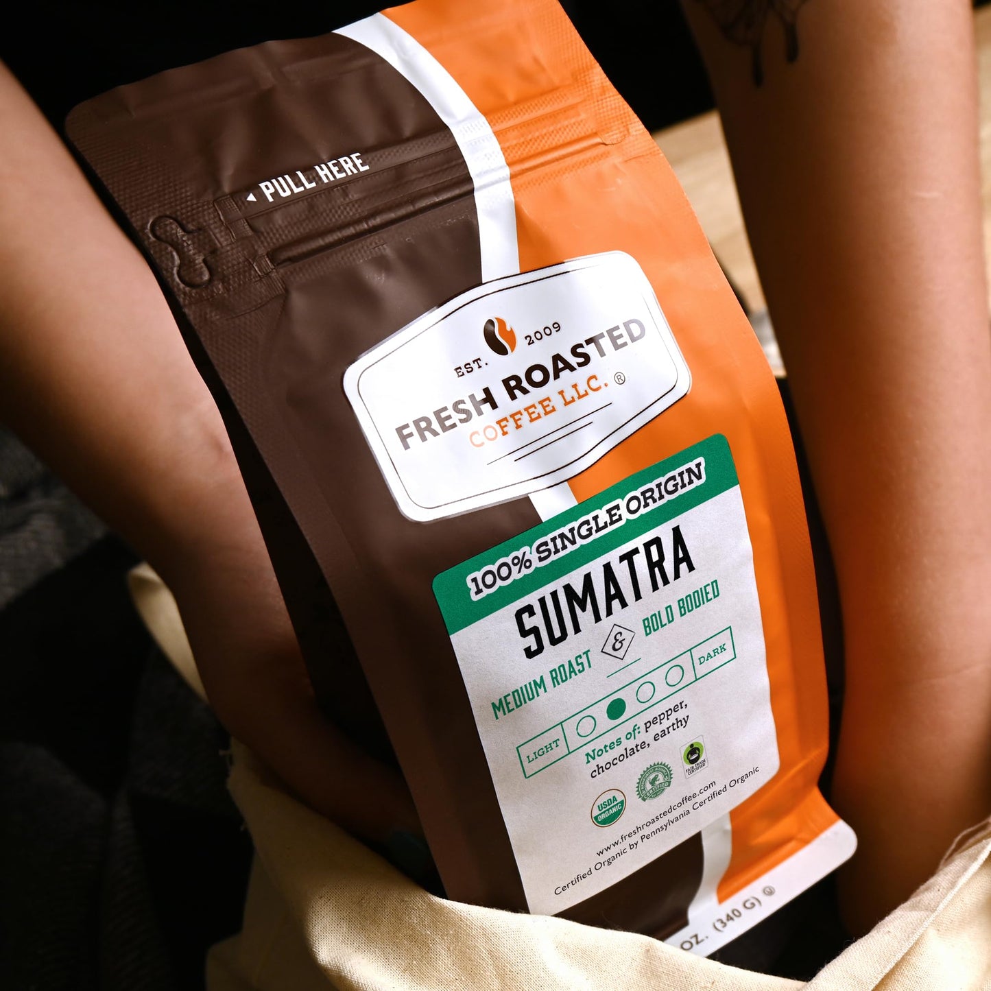Fresh Roasted Coffee, Organic Sumatra | 12 Oz |100% Single Origin | Medium Roast | Rfa Kosher | Whole Bean