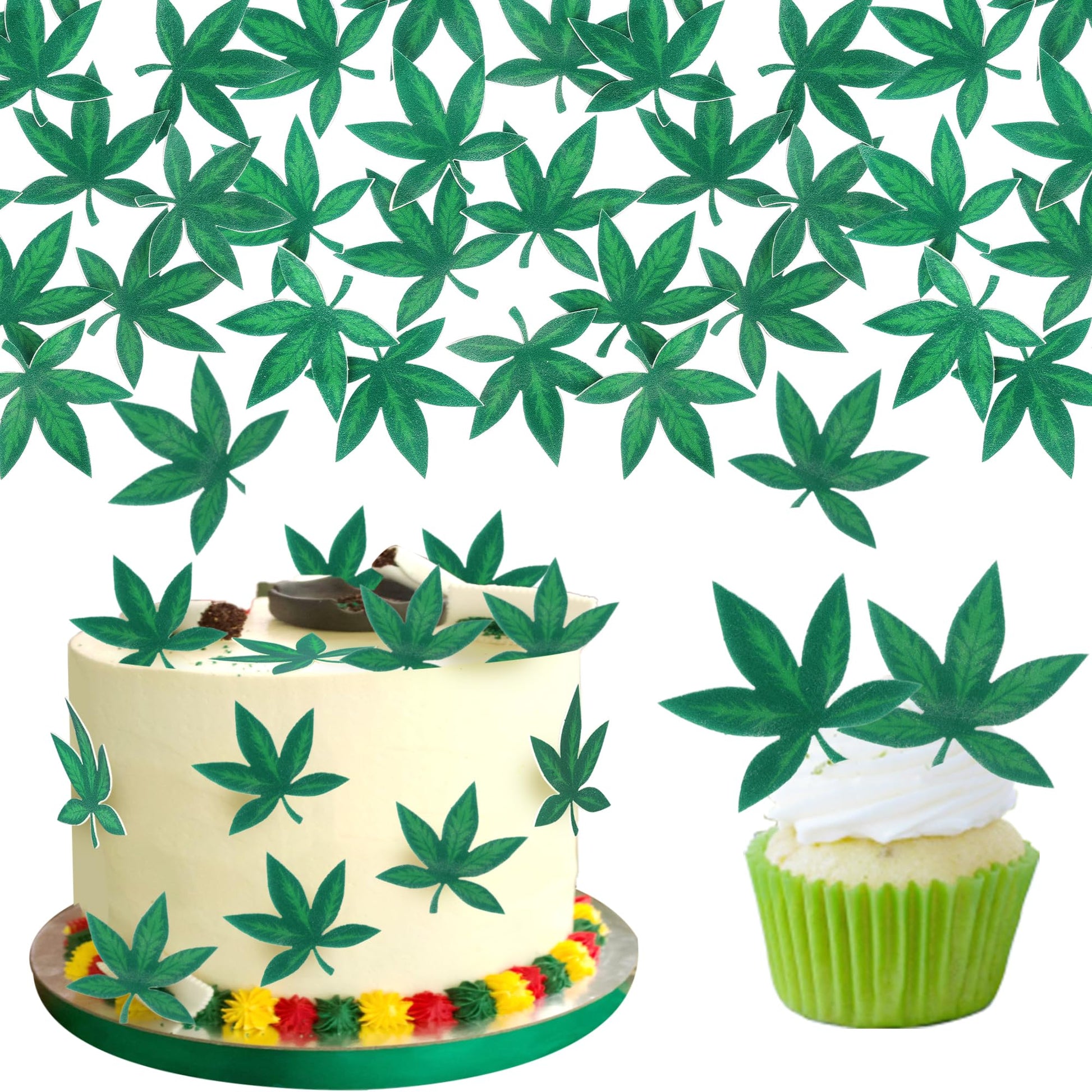 ZHUOWEISM 60 PCS Edible Cupcake Toppers Green Pot Leaf Design 6 for Birthday Party Supplies