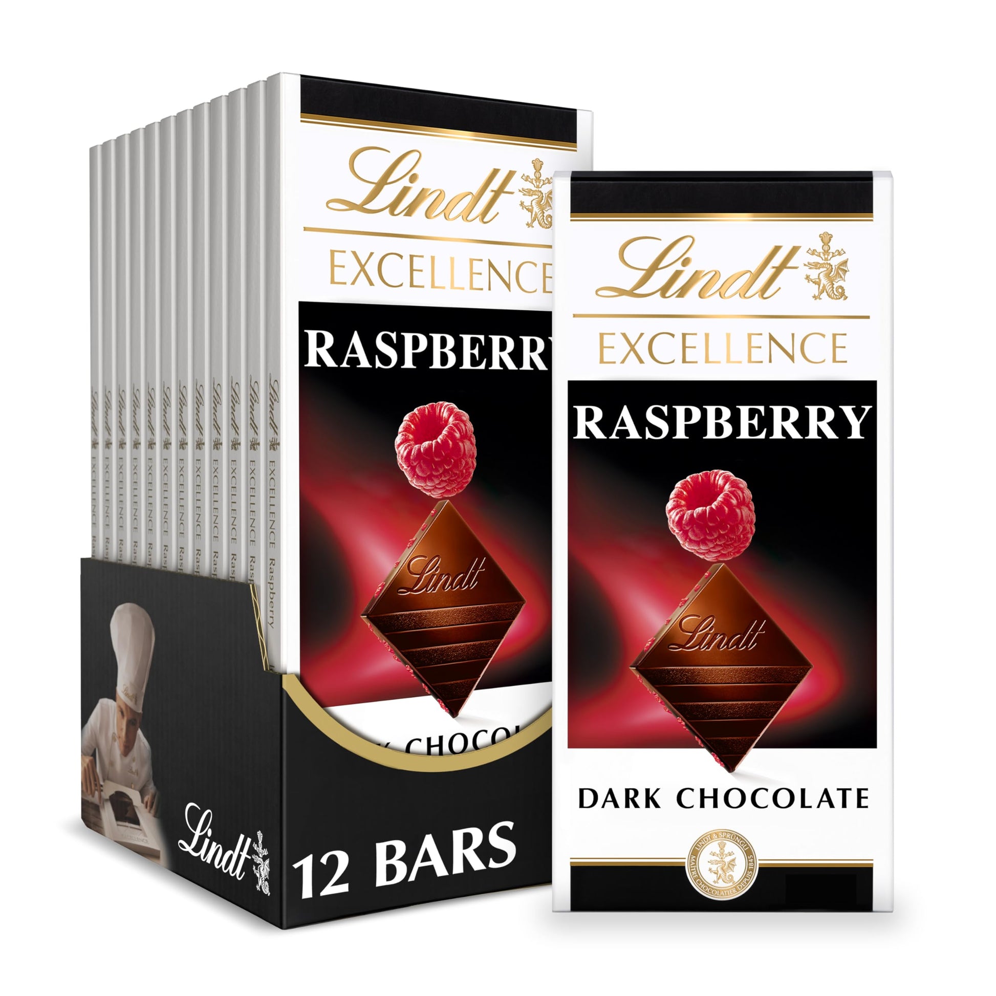 Lindt EXCELLENCE Raspberry Dark Chocolate Candy Bar, 3.5 oz, Pack of 12