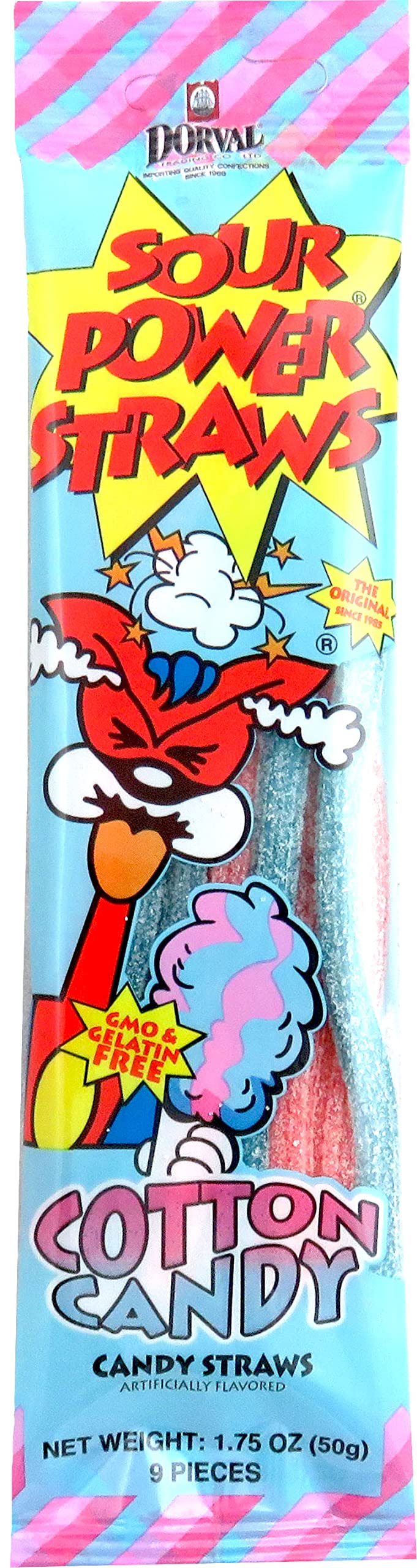 Sour Power Candy Straws, Cotton Candy, 1.75 Oz (Pack Of 24)
