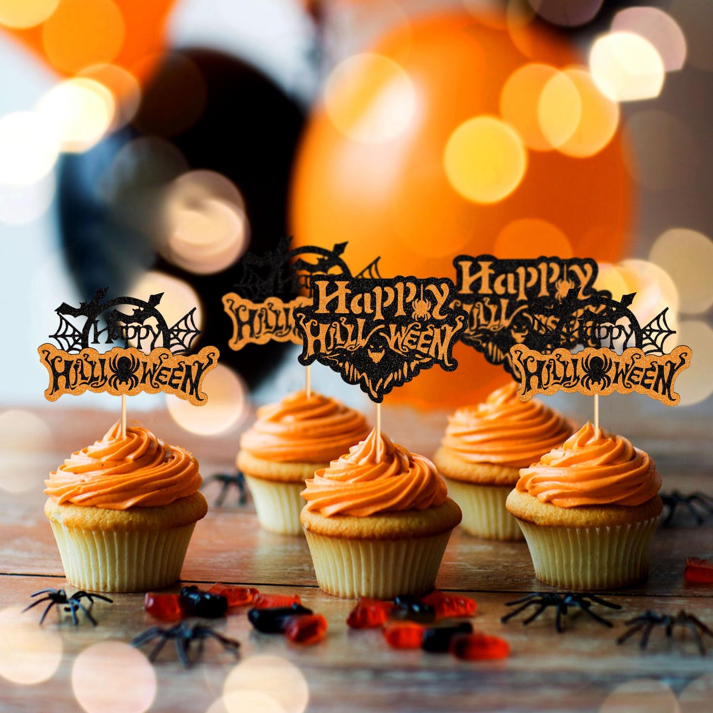 Ercadio 24 Pack Halloween Cupcake Toppers Glitter Halloween Cupcake Picks With Bat Pumpkin Ghost Cupcake Decors For Halloween Th
