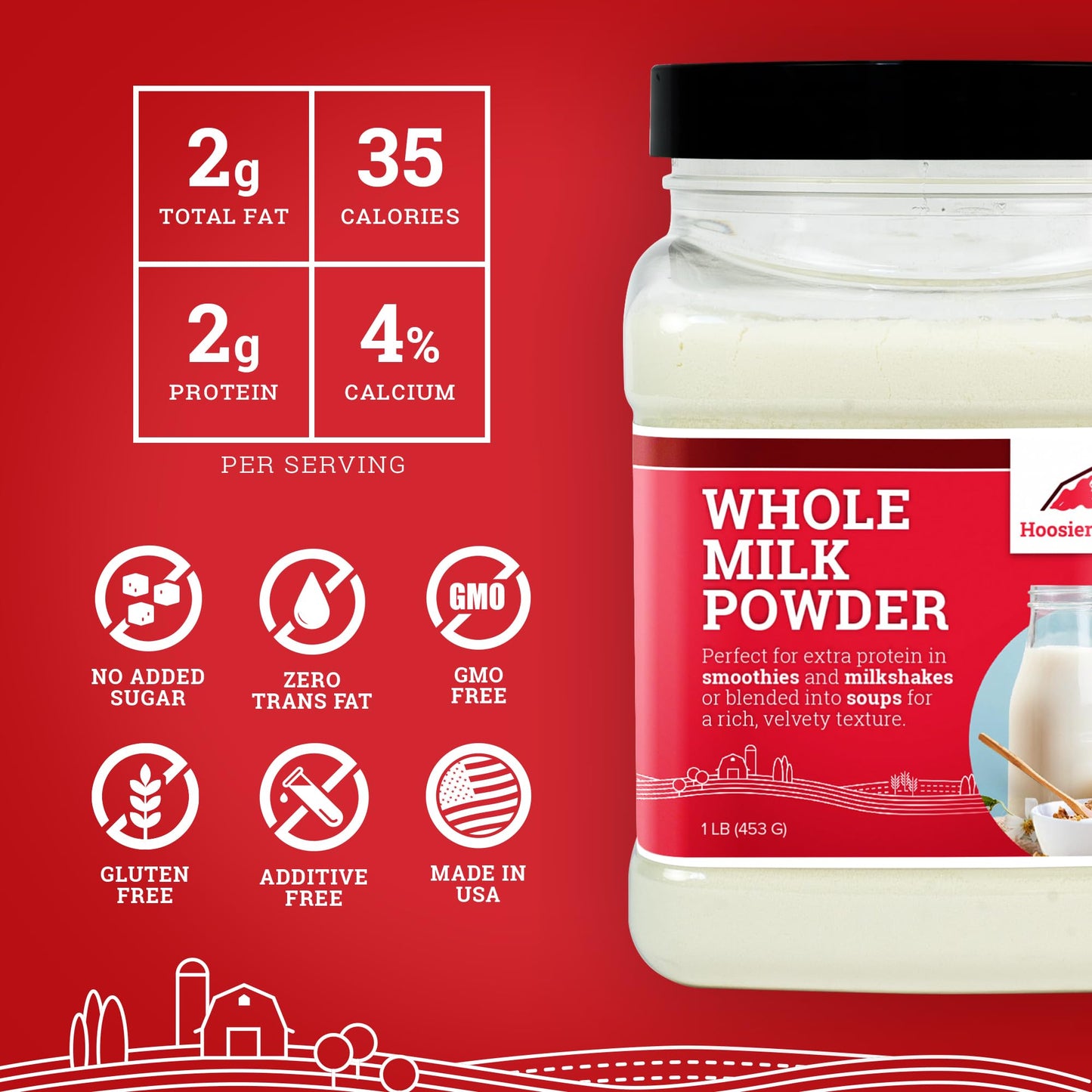Hoosier Hill Farm Whole Milk Powder, 16 Ounce, Pack of 1, White, Model HHF28EU