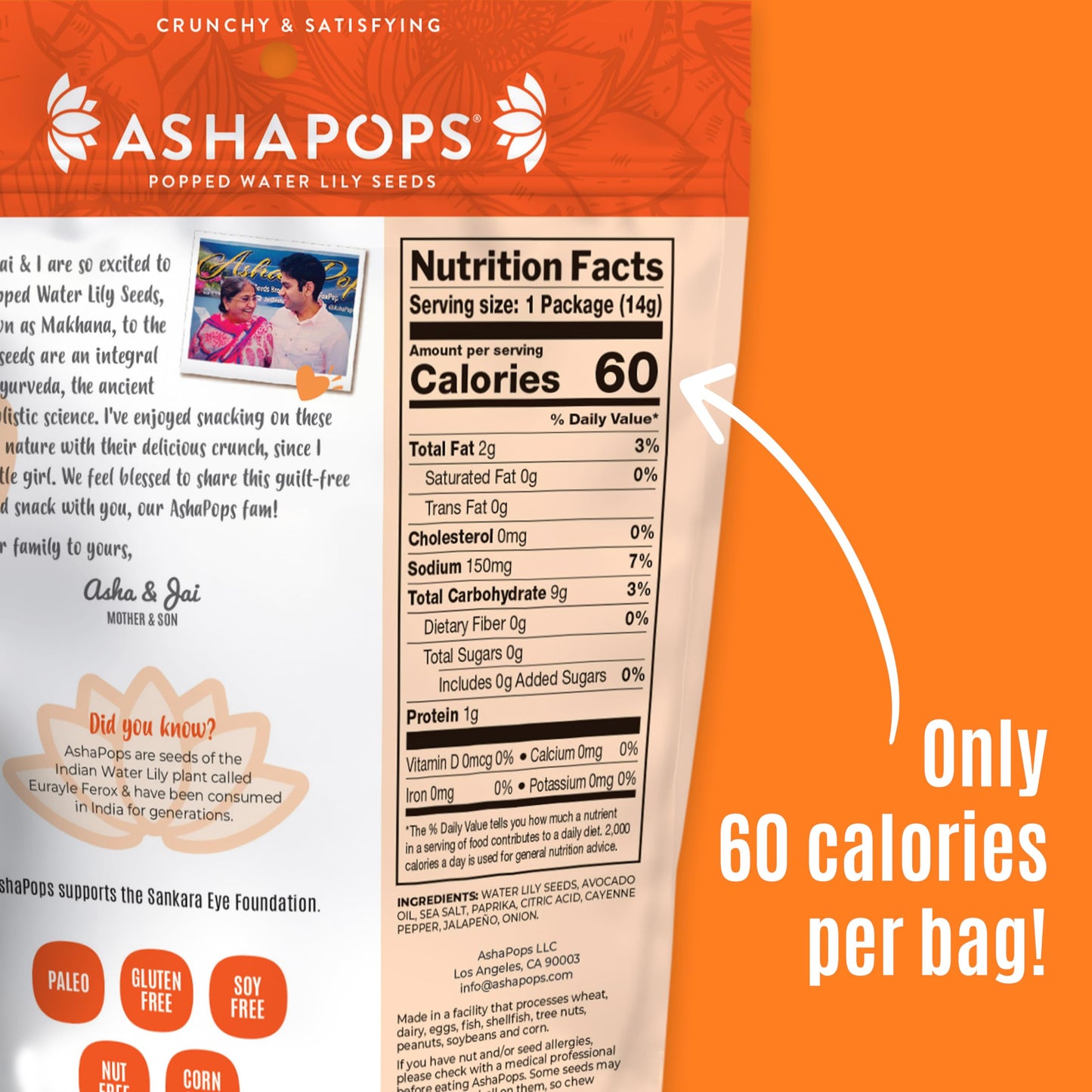 AshaPops Chili Flavored Popped Water Lily Seeds, 0.5 oz (Pack of 12) - Gluten-Free, Vegan, Paleo, Nut-Free, Corn-Free, Soy-Free,