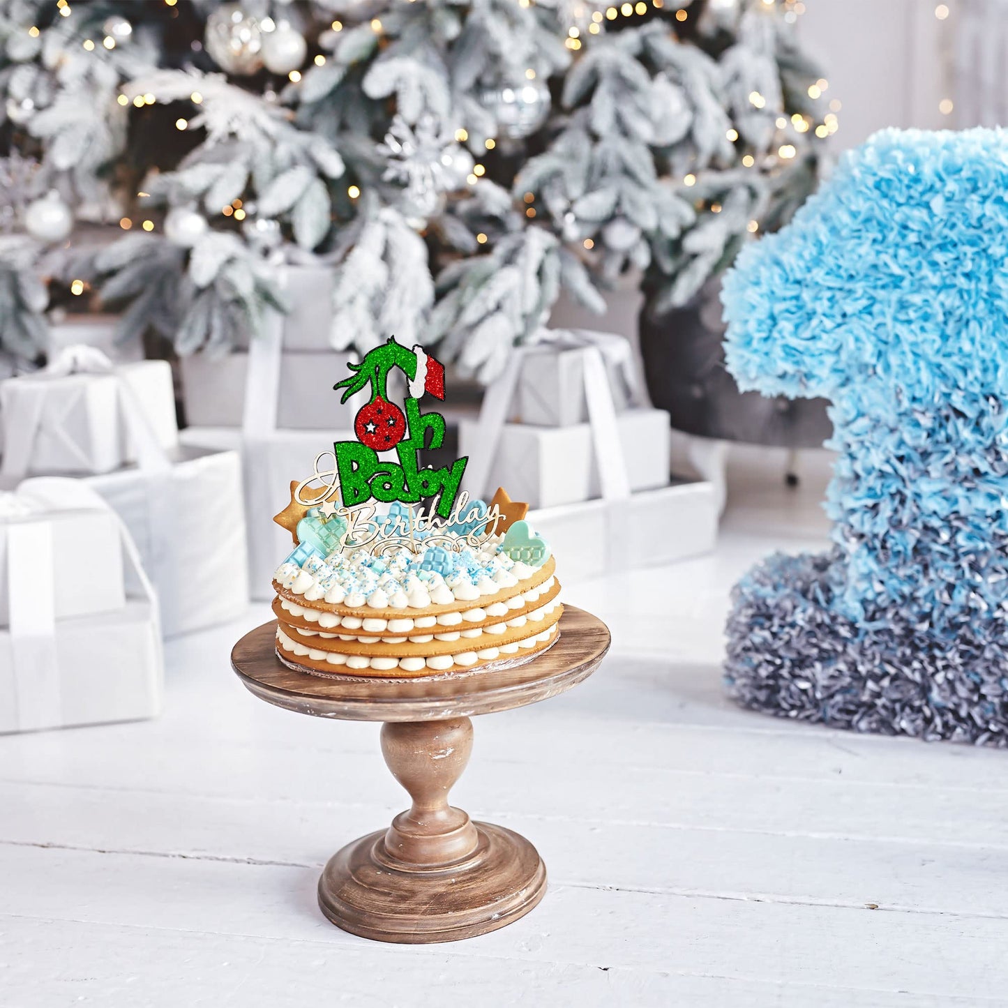 1Pcs Greench Christmas Oh Baby Cake Topper Glitter Baby Shower Gerinchhmas Cake Pick Decorations For Greench Christmas Theme Bab
