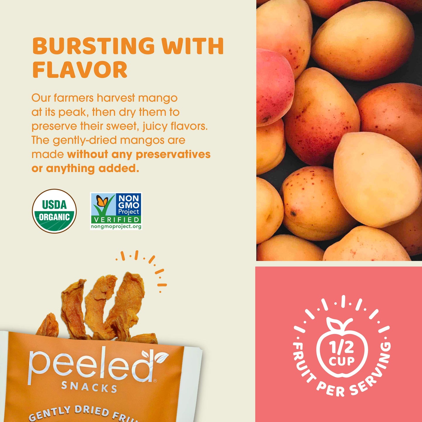 Peeled Snacks Organic Dried Fruit - Healthy, Vegan Snacks For On-The-Go Lunch And More Mango 2.8 Oz (Pack Of 4)