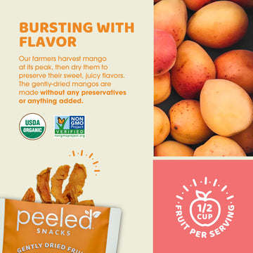Peeled Snacks Organic Dried Fruit - Healthy, Vegan Snacks For On-The-Go Lunch And More Mango 2.8 Oz (Pack Of 4)