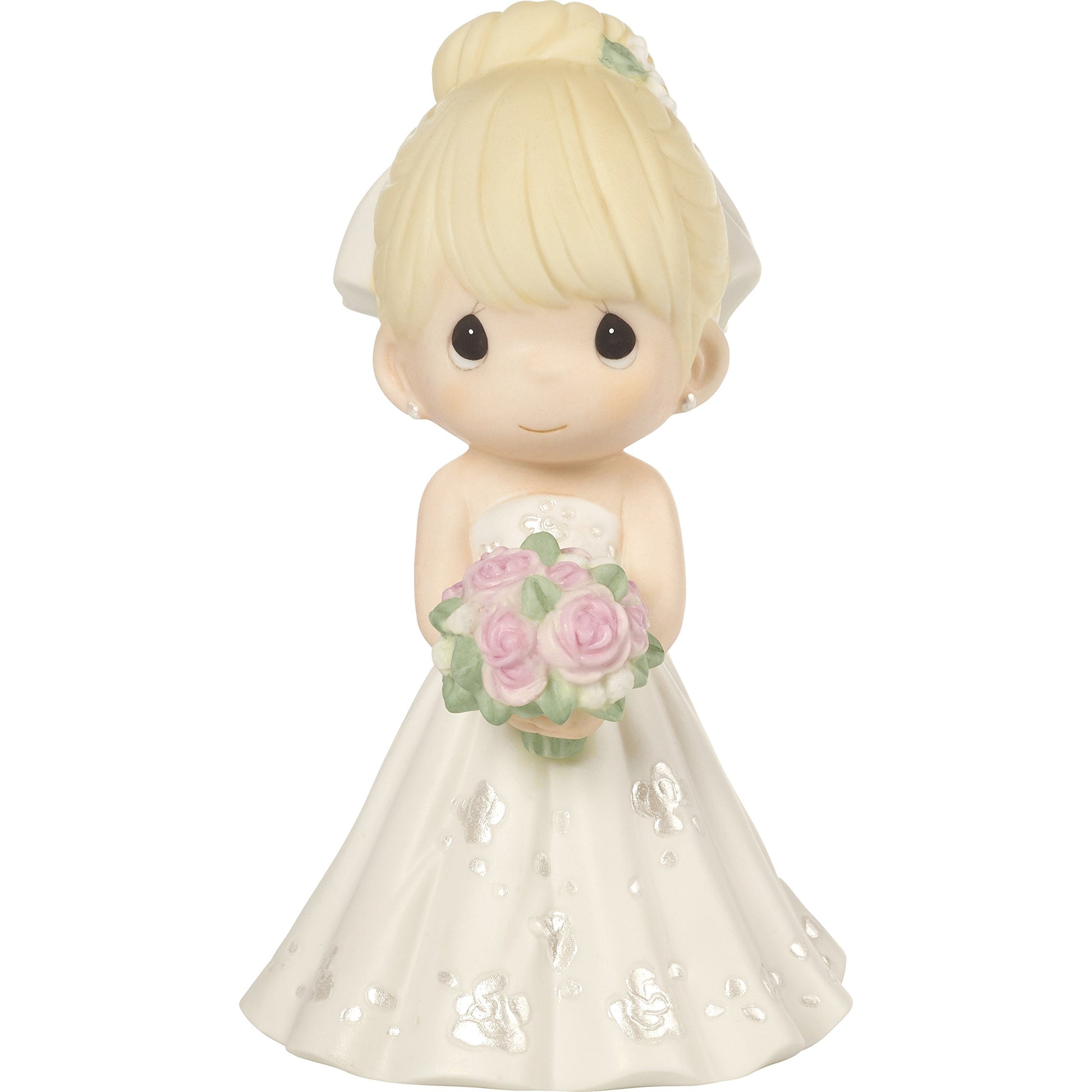 Precious Moments Perfect Couple Bride, Blonde Hair With Light Skin Tone Bisque Porcelain Wedding Figurine & Cake Topper, 172061,
