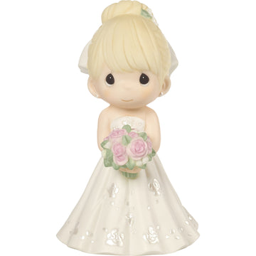 Precious Moments Perfect Couple Bride, Blonde Hair With Light Skin Tone Bisque Porcelain Wedding Figurine & Cake Topper, 172061,