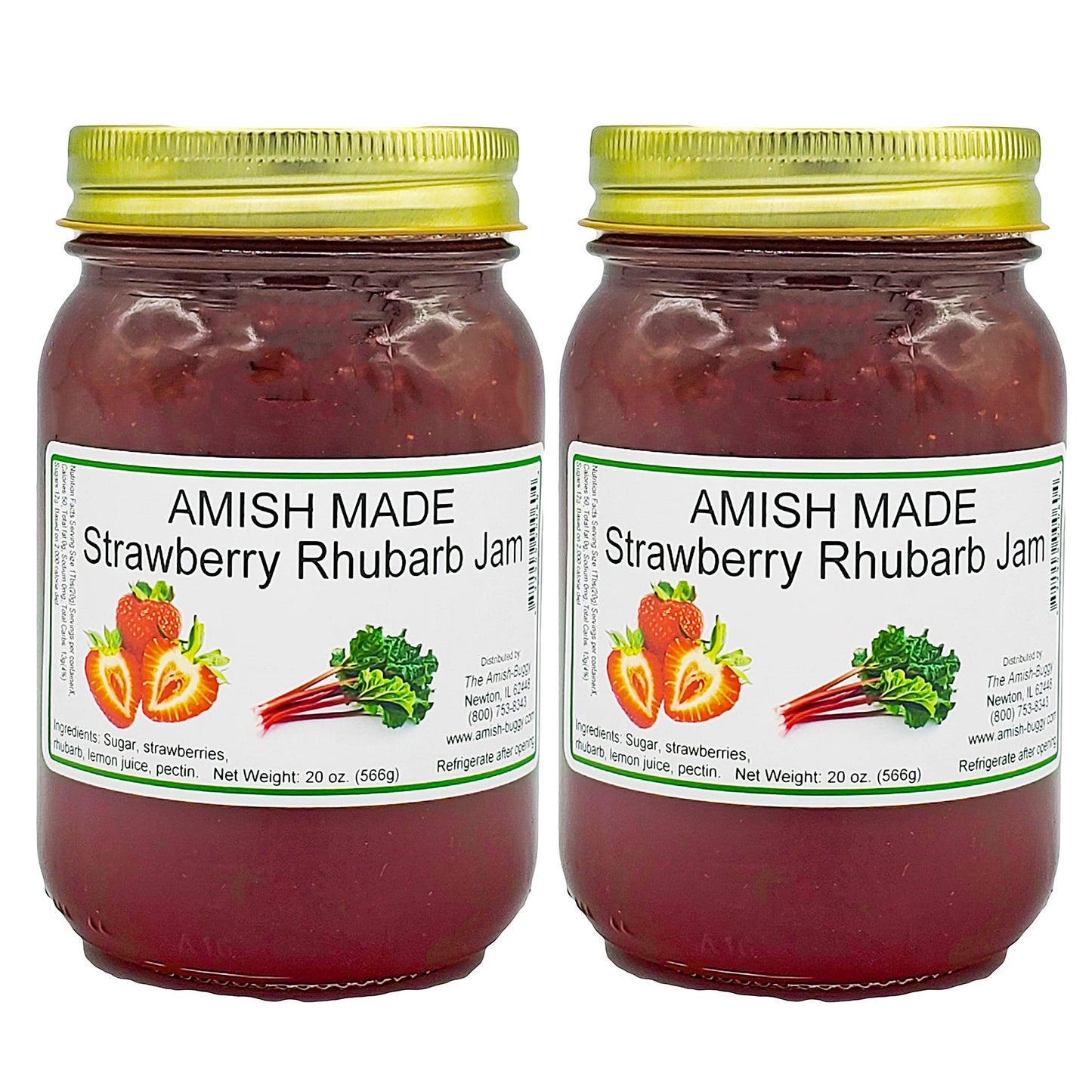 Amish Strawberry Rhubarb Jam - Two 16 Oz Jars