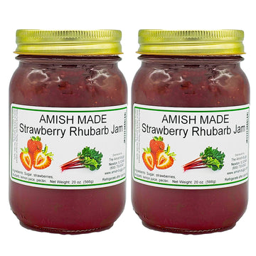 Amish Strawberry Rhubarb Jam - Two 16 Oz Jars