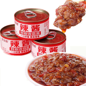 QIXINLIZYY Instant Chili Sauce with Mushrooms and Peppers, 80g Can, Spicy Flavor