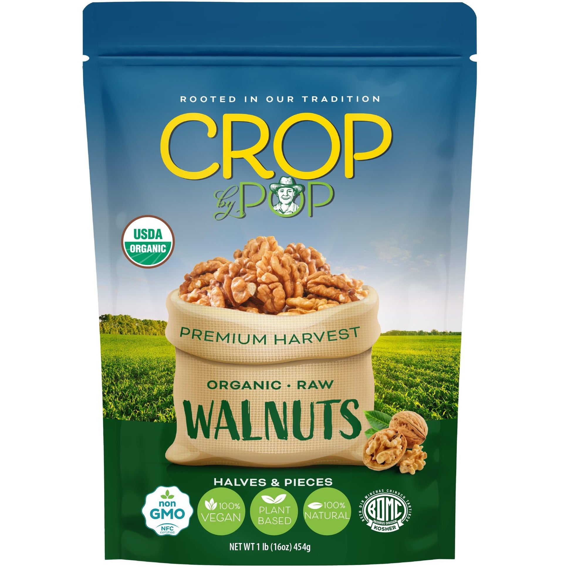 Nut Cravings Organic Raw Walnuts Halves & Pieces, 16 Oz, USDA Organic, Non GMO, Plant Based, Vegan, Kosher