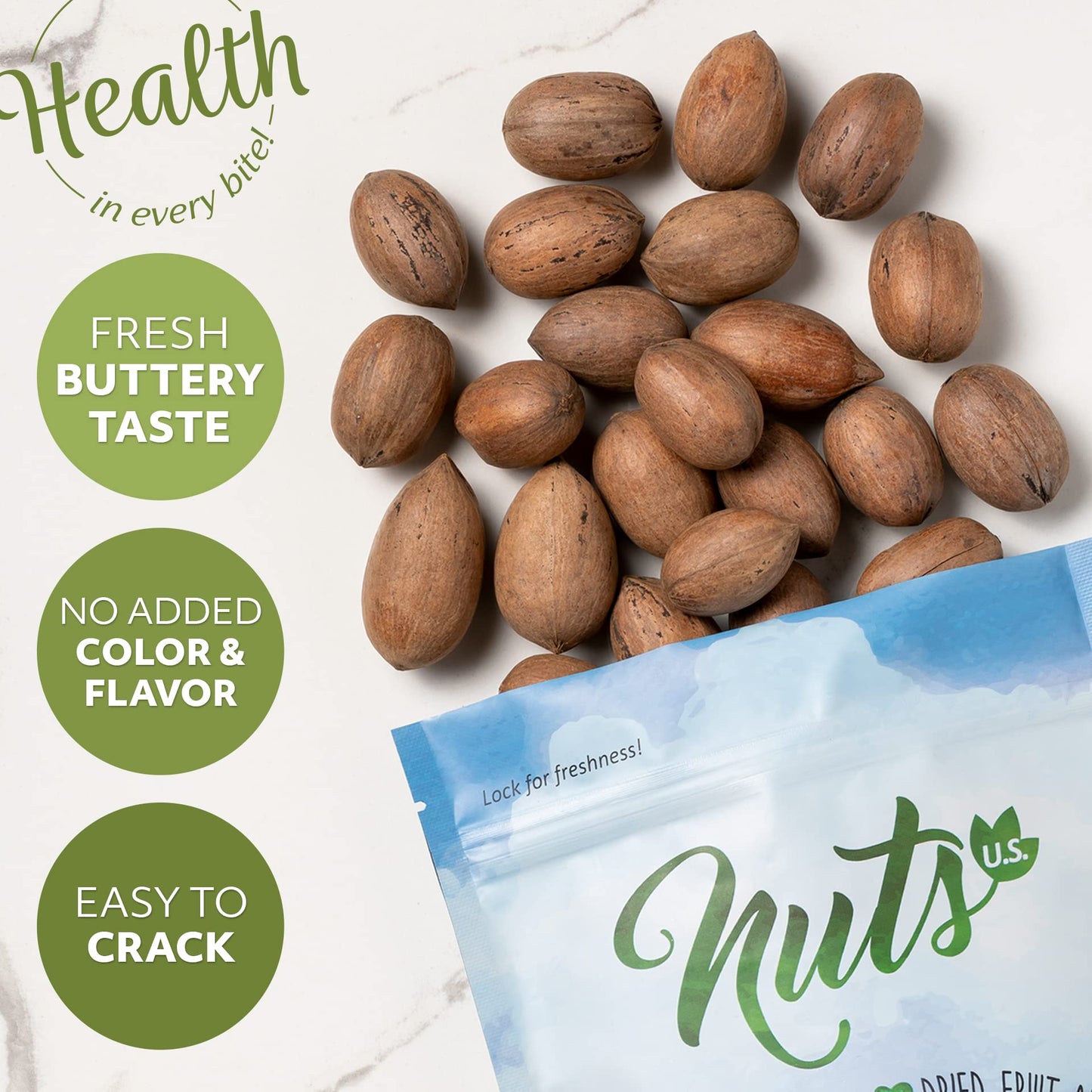 NUTS U.S. Pecans In Shell, Whole Raw Unsalted, 2 lbs Resealable Bag