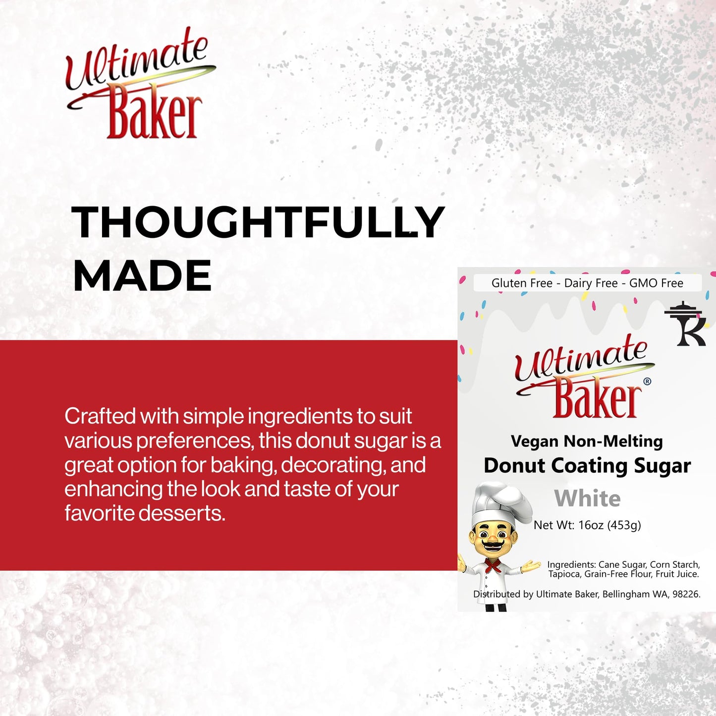 Ultimate Baker Vegan Non-Melting White Donut Sugar & Dusting Powder, White Coating Sugar For Donuts And Icing, Gluten Free (16Oz