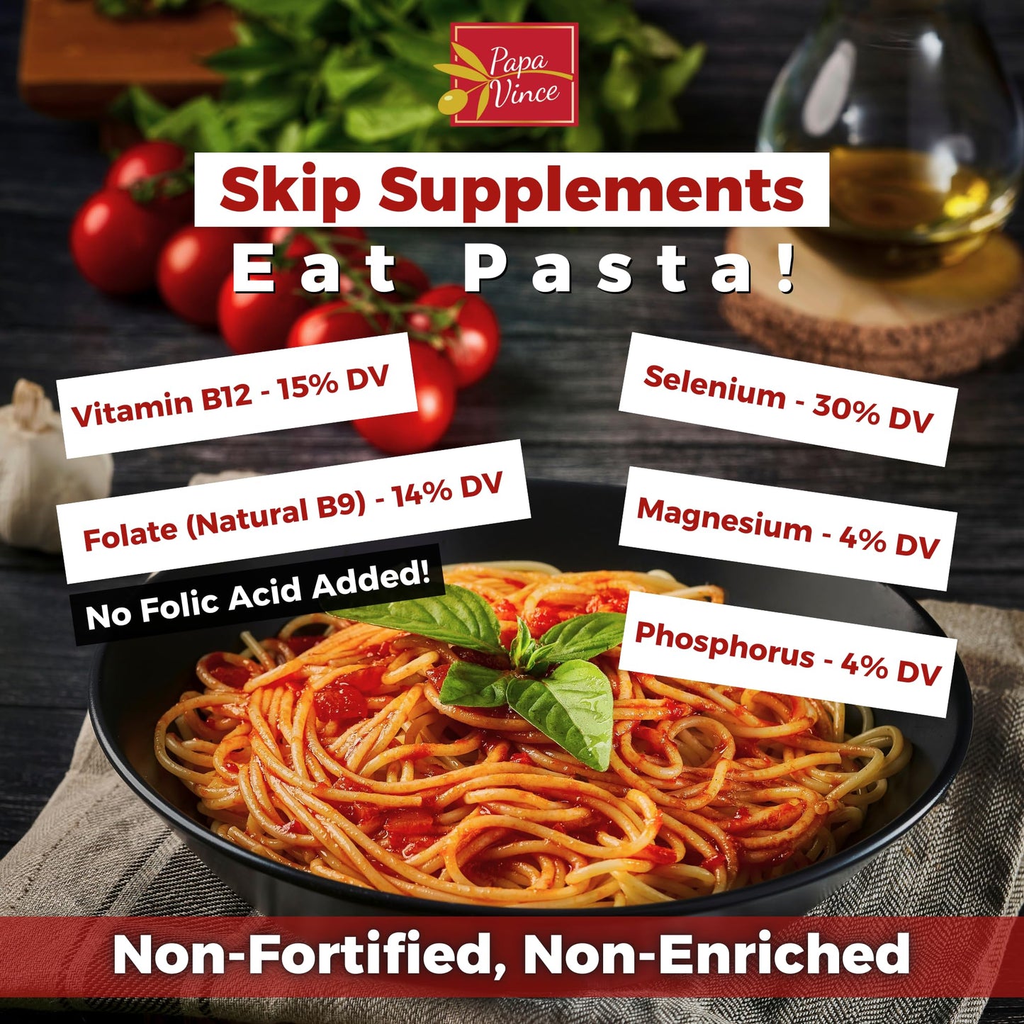 Papa Vince Whole Wheat Spaghetti Noodles - Made In Italy, Non-Enriched, No Folic Acid - Organic Ancient Grain Pasta, Non-Gmo, Ar