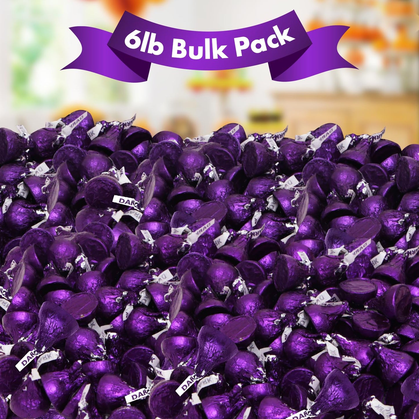 Dark Chocolate Kisses, 6Lb Pack Of Dark Chocolate Individually Wrapped, Ideal Purple Candy Bulk For Parties And Gatherings, Perf