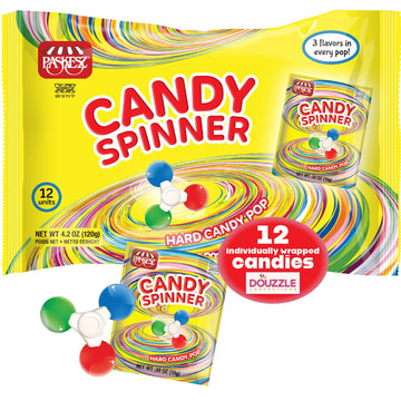DOUzzle Candy Fidget Spinner, Hard Candy Lollipop 3 Flavors (12 count, Pack of 1) Individually Wrapped Candies, Birthday Party F