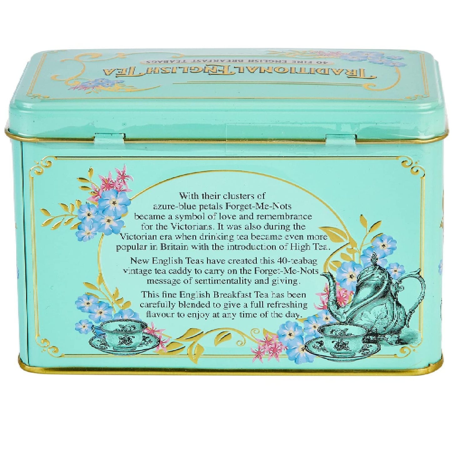 New English Teas Vintage Victorian Tea Tin With 40 English Breakfast Tea Bags, Black Tea