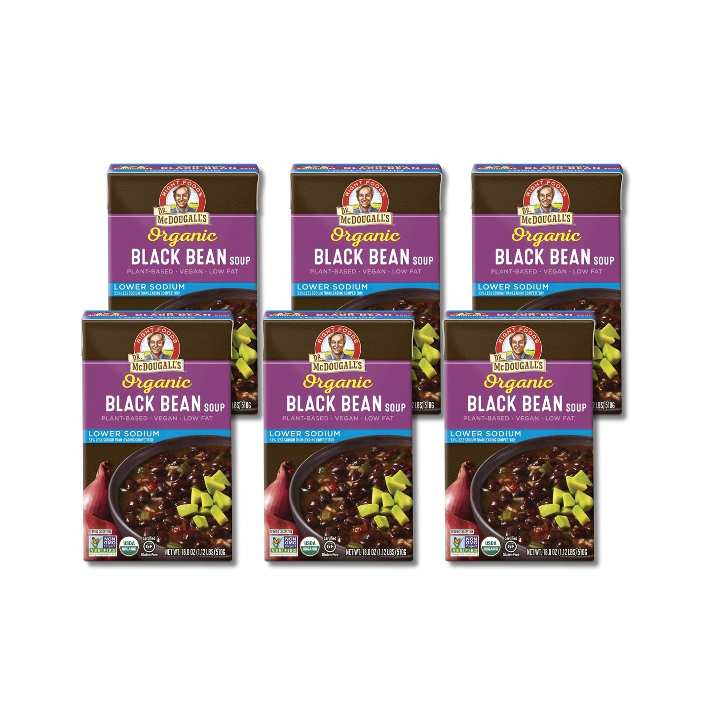 Dr. McDougall's Right Foods Organic Lower Sodium Black Bean Soup, 18 Fluid Ounce (Pack of 6)