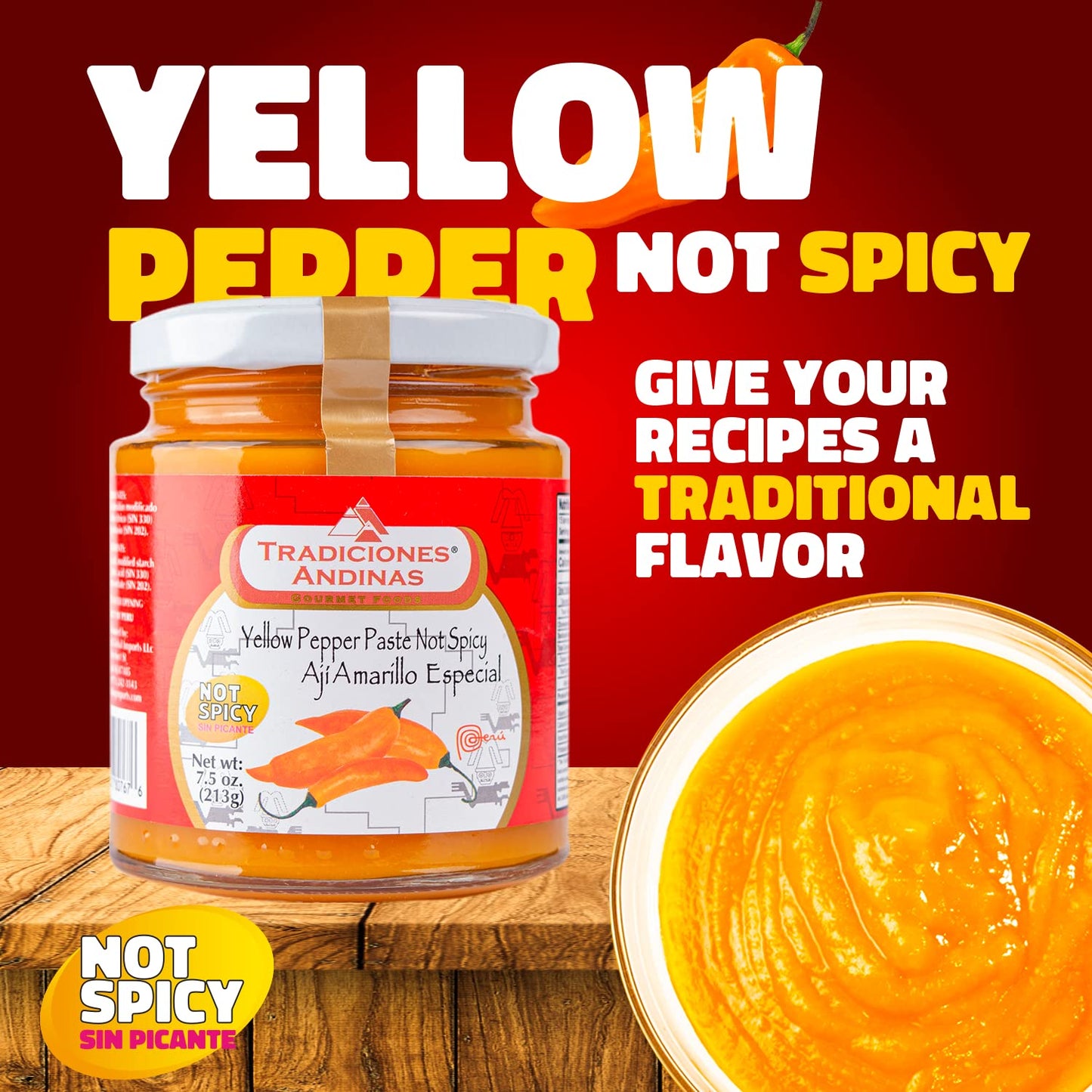 Tradiciones Andinas Non-Spicy Yellow Pepper Paste 7.5 Oz - Aji Amarillo Sin Picante, Chili Pasta, Pepper Products For Peruvian F