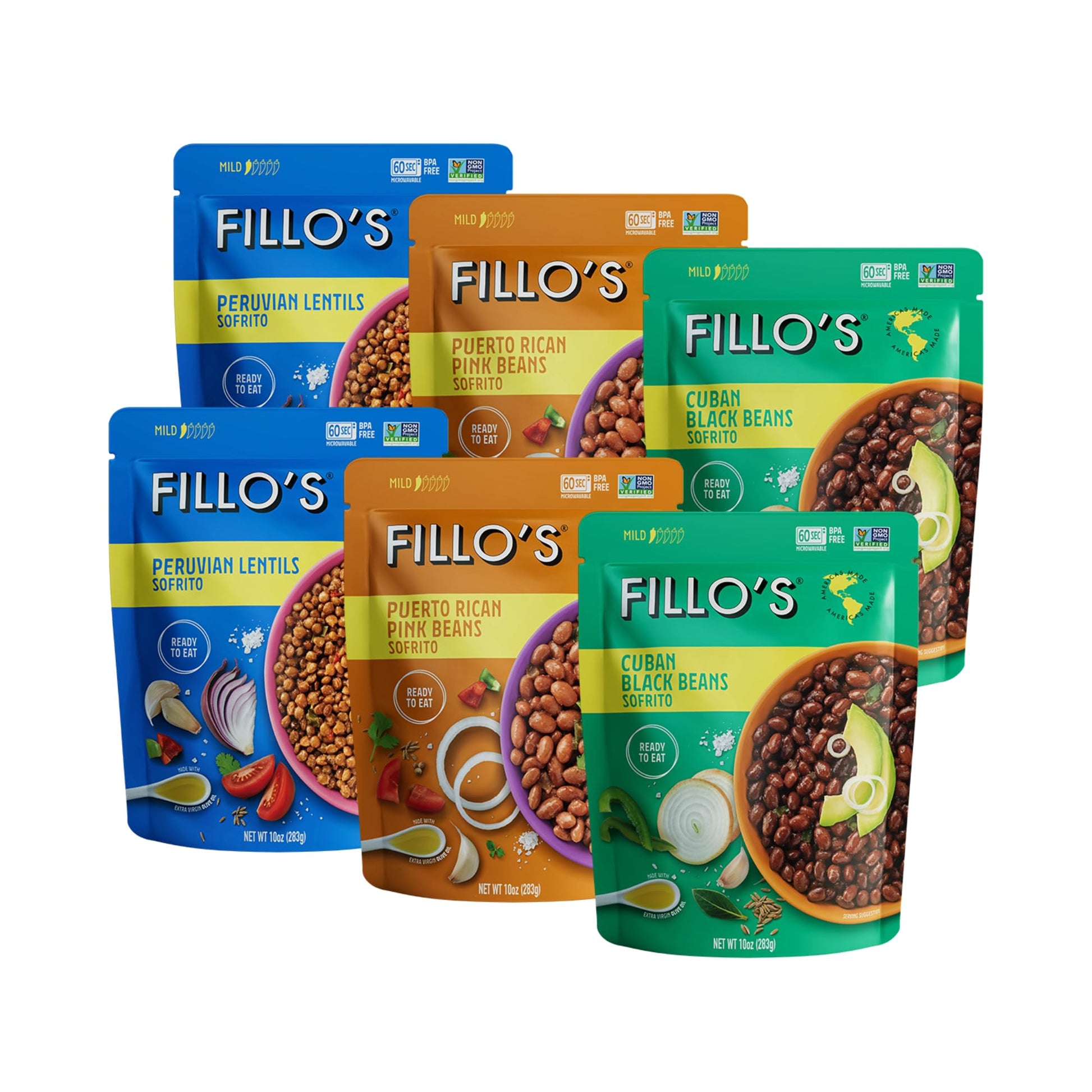 Fillo s Ready to Eat Beans Variety Pack | Black Beans, Lentils, & Pink Beans | Gluten-Free, Preservative-Free, Microwavable Mea