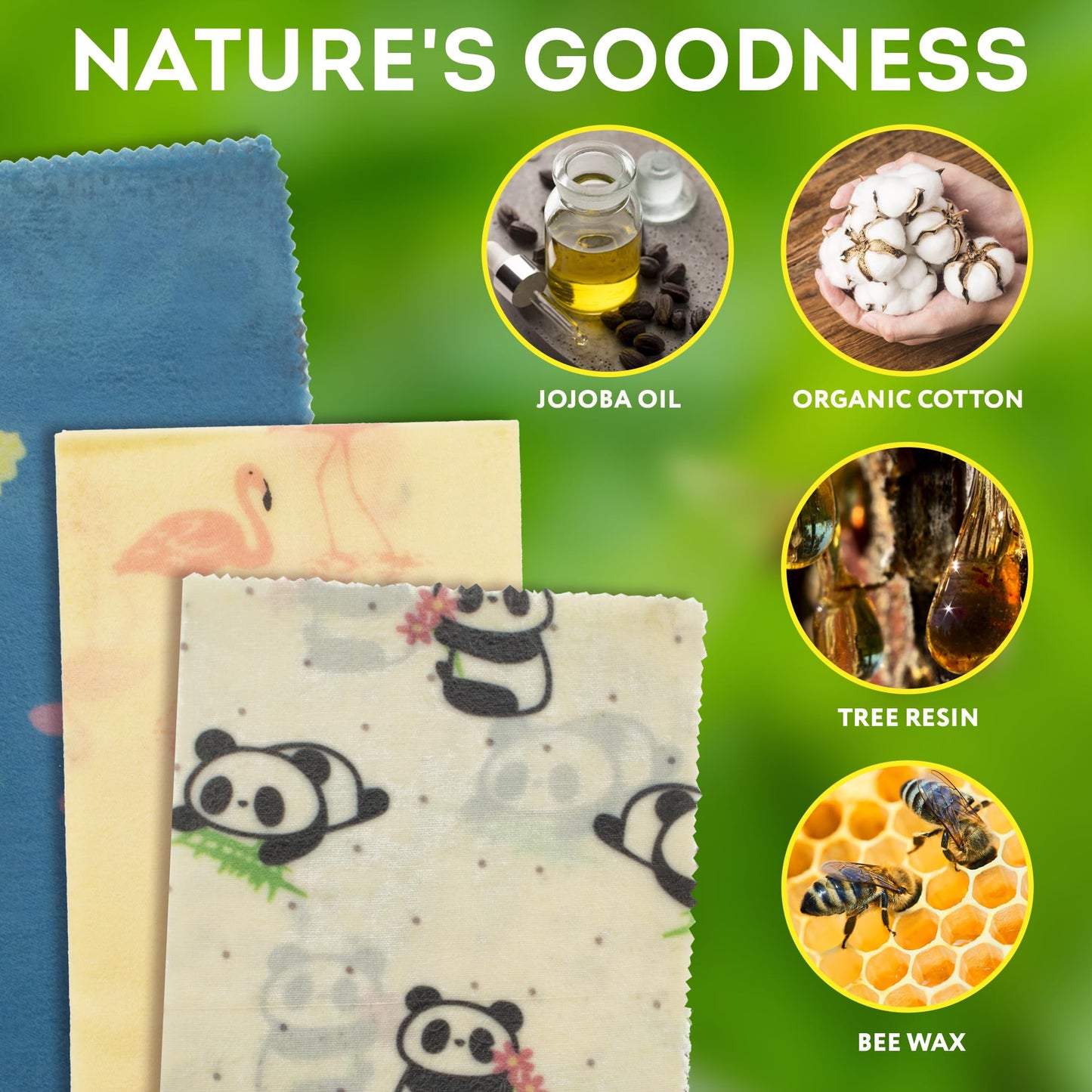 Purevacy Animals Print Reusable Beeswax Wrap Set Of 3 Pcs Small, Medium, Large Bee Wax Wrap, Beeswax Wraps For Food, Reusable Be