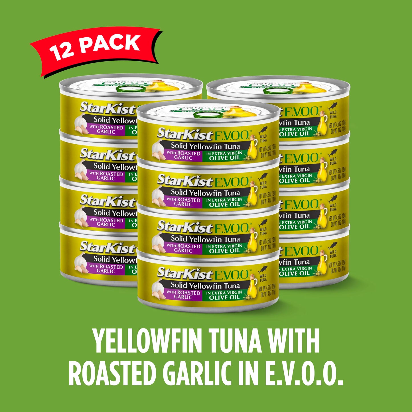 Starkist E.V.O.O. Solid Yellowfin Tuna With Roasted Garlic And Extra Virgin Olive Oil, 4.5 Ounce (Pack Of 12)