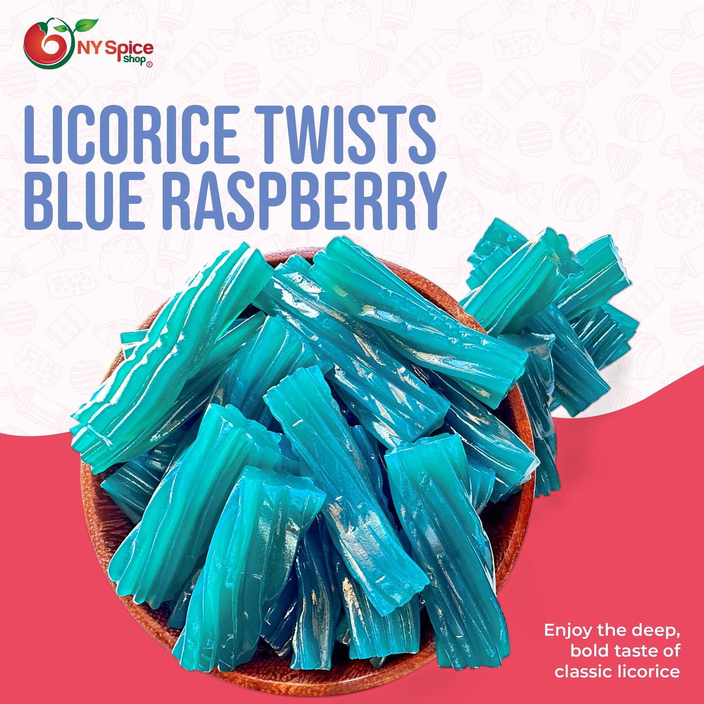 Ny Spice Shop Jumbo Licorice Twists Blue Raspberry Flavored - Jumbo 2'' Inch Chewy Fruit Flavored Sweet Blue Licorice Rope Candy