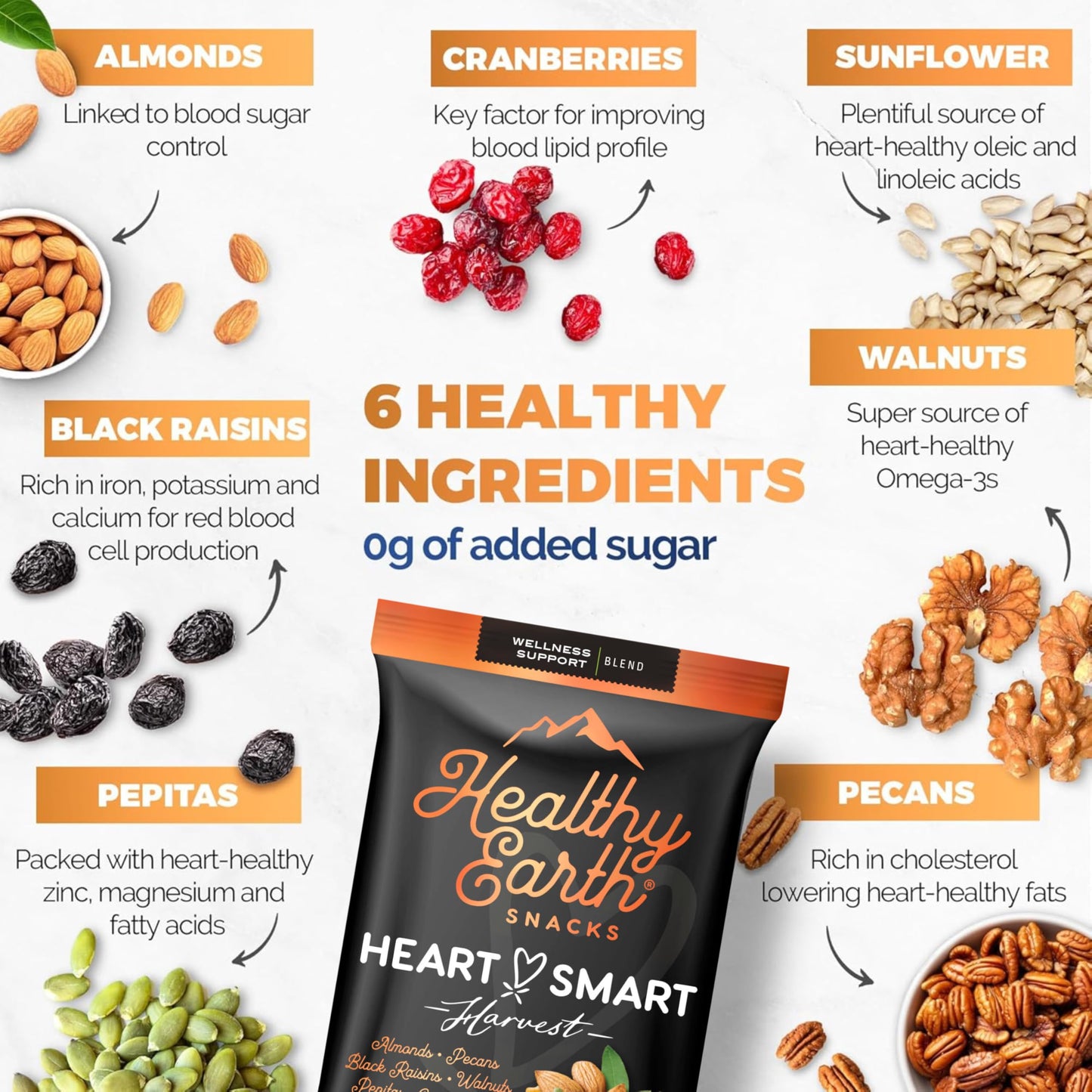Healthy Earth Snacks 3 Flavors Variety Pack  24 Count | Mixed Nuts & Dried Fruits Gourmet Snacks  Gluten-Free | 8 Packets Per Flavor: Heart Smart Harvest  Feel Good Feast  & Oh! Mega Medley (816g)