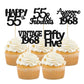 Gyufise 30 Pack Black Glitter Vintage 1968 Cupcake Toppers Glitter 55 Fabulous Happy 55 Cheers to 55 Years Birthday Cupcake Pick