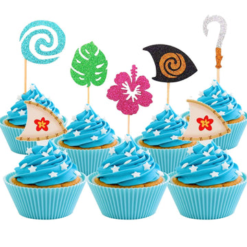 Jevenis 30 Pcs Glittery Moana Inspired Cupcake Toppers Moana Cake Toppers Hawaiian Birthday Party Decoration For Tropical Luau S