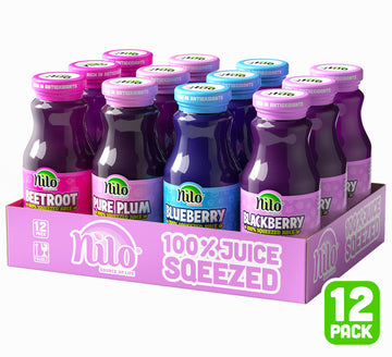 Nilo Variety Pack | 100% Squeezed Juice Blackberry Blueberry Plum Beetroot | No Sugar Added | Non Gmo | Not From Concentrate | 8