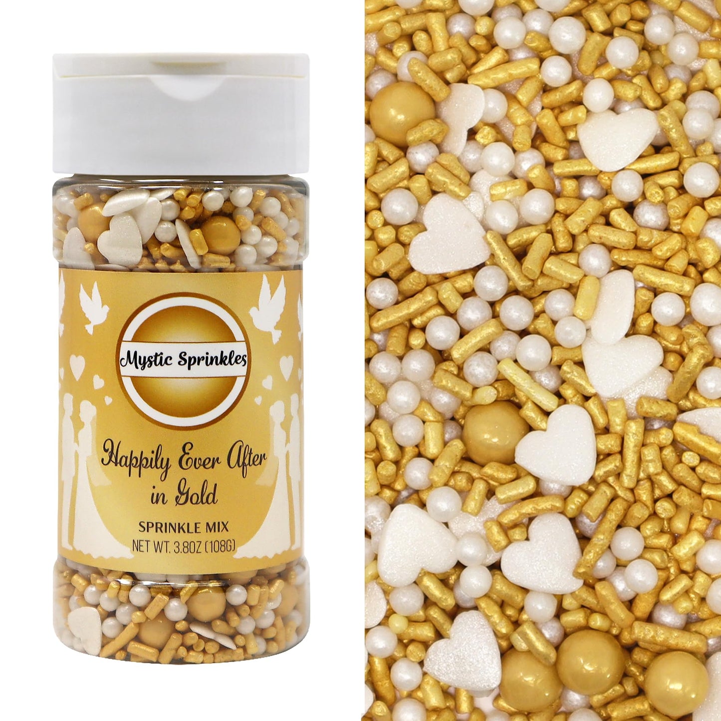 Mystic Sprinkles Wedding/Bridal Sprinkles Mixes (Happily Ever After in Gold Sprinkle Mix 3.6oz)