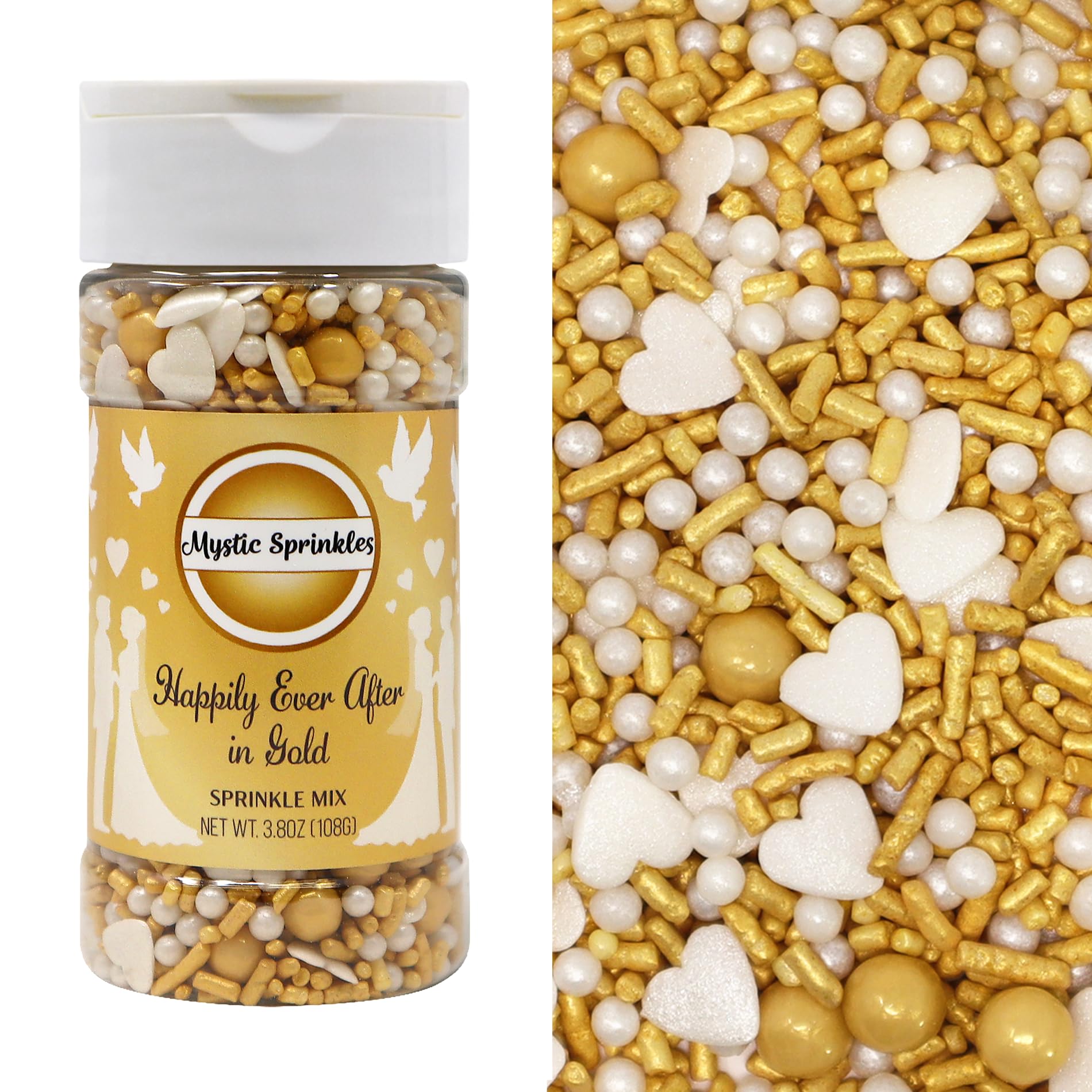 Mystic Sprinkles Wedding/Bridal Sprinkles Mixes (Happily Ever After in Gold Sprinkle Mix 3.6oz)