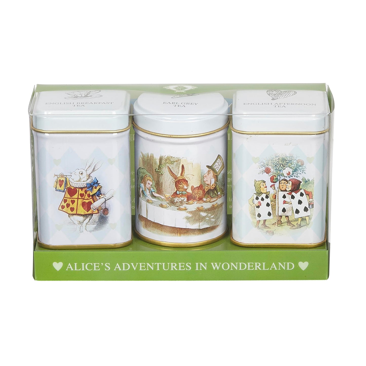 Alice in Wonderland 3x Mini Tea Tins with Assorted English Loose Leaf Tea