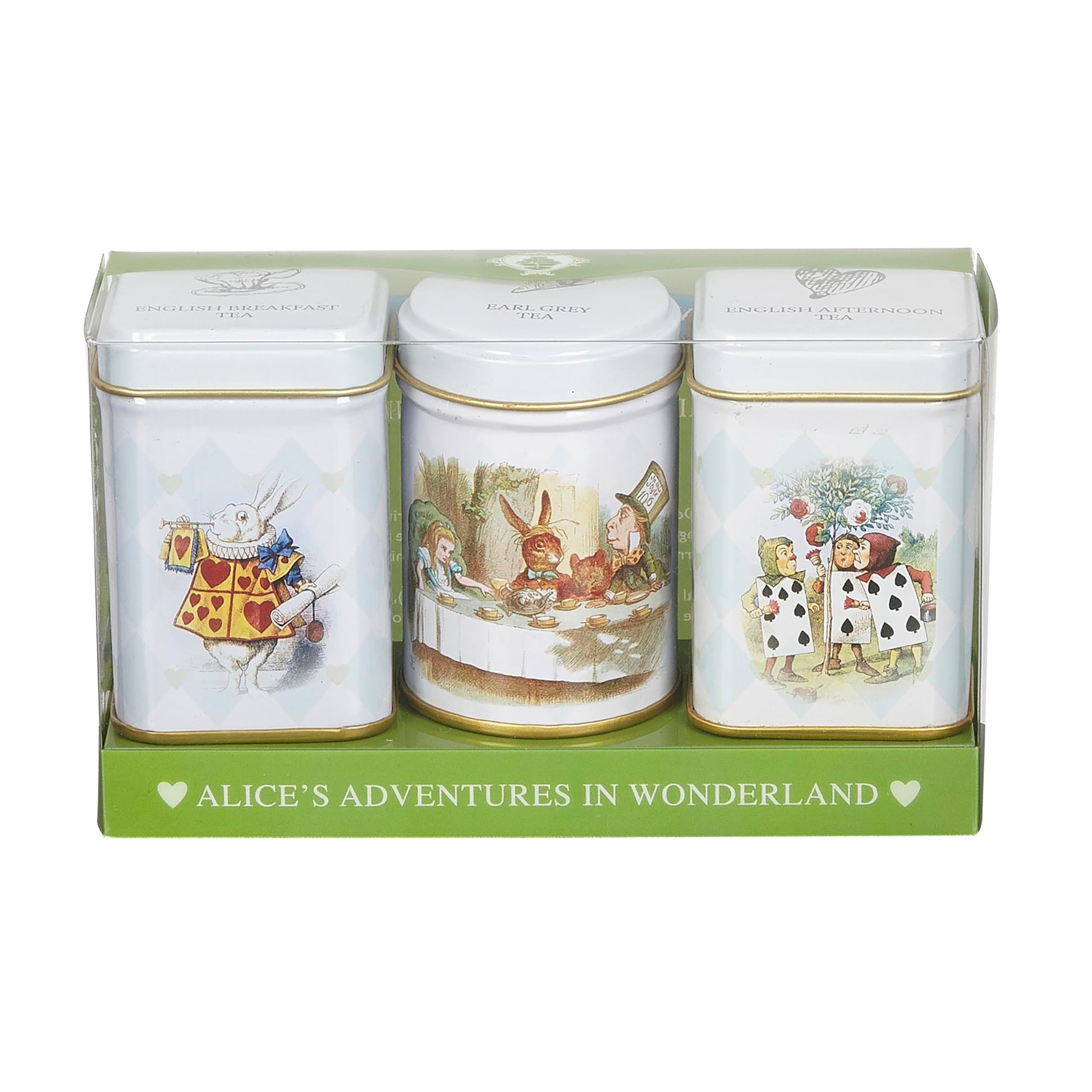 Alice in Wonderland 3x Mini Tea Tins with Assorted English Loose Leaf Tea