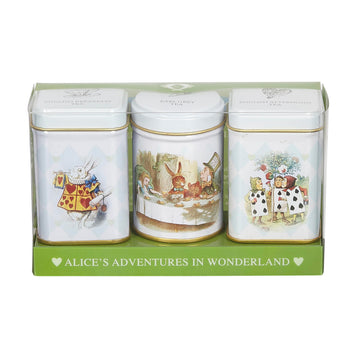 Alice in Wonderland 3x Mini Tea Tins with Assorted English Loose Leaf Tea