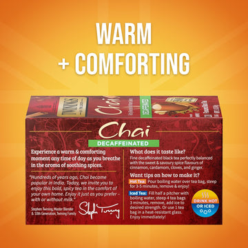 Twinings Decaffeinated Chai Individually Wrapped Bags, 20 Count (Pack Of 1), Sweet, Savoury Spices, Enjoy Hot Or Iced, 20 Teabag