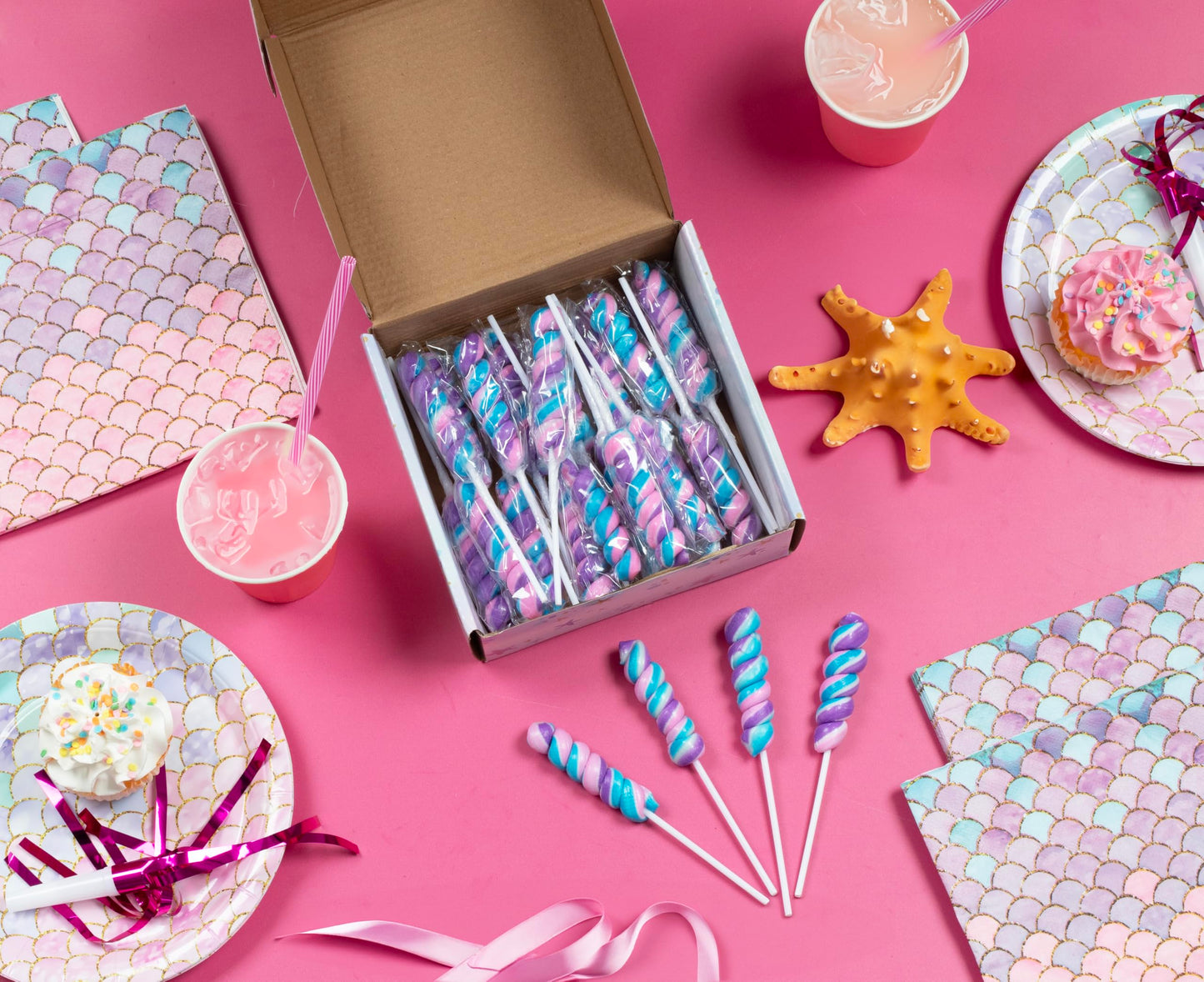 Mermaid Twisty Lollipops - 24 Unicorn Candy Suckers Individually Wrapped Bulk - Great For Mermaid Party Favors - Goodie Bags For