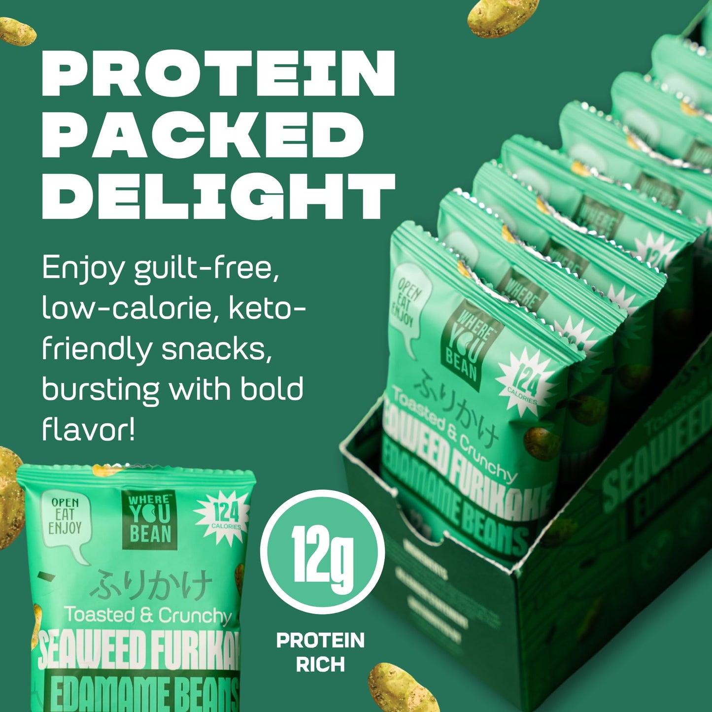 Where You Bean Edamame Beans Snack Seaweed Furikake - Dry Roasted Edamame Beans & Seaweed Snacks - High Protein Snacks For Adult