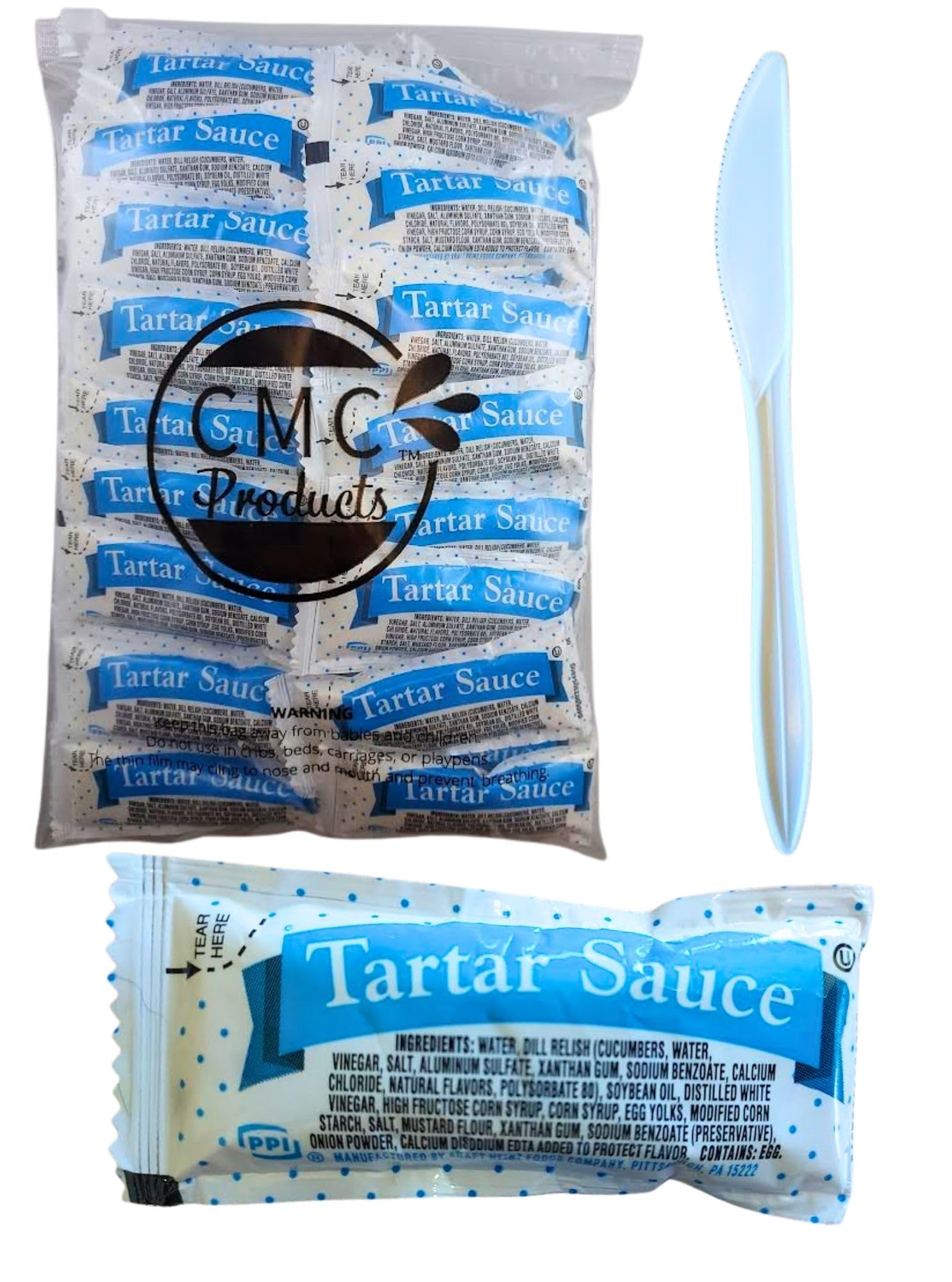 Tartar Sauce Packets - 50 Count (12g Each) with Spreader in Resealable Slide Seal Bag - Packaged by CMC Products