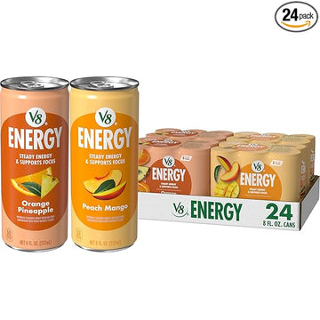 V8 Energy Peach Mango and Orange Pineapple Energy Drinks, 8 fl oz Can (24 Pack)